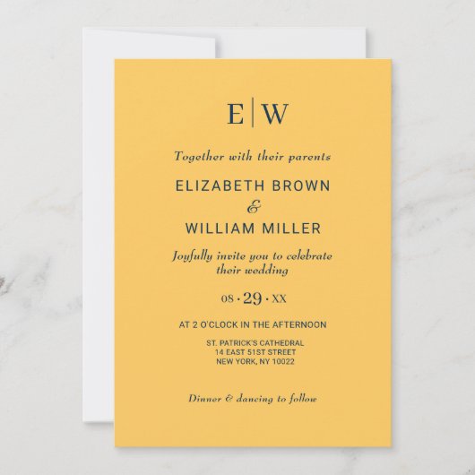 Elegante Simple Ray Blume mit Monogram Wedding Einladung (Vorderseite)