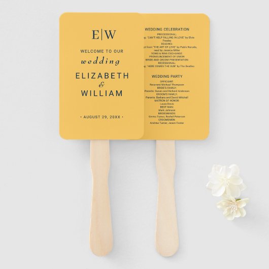 Elegante Simple Ray Blume mit Monogram Wedding Fächer (Vorne und Hinten)