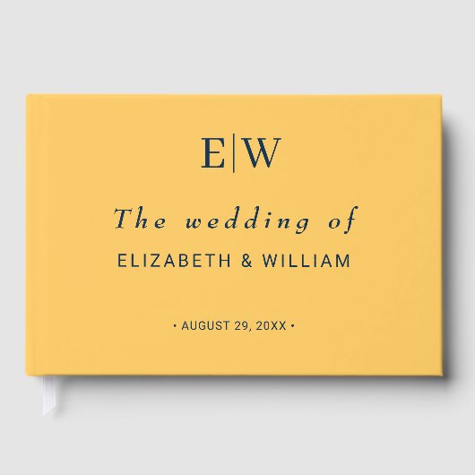 Elegante Simple Ray Blume mit Monogram Wedding Gästebuch (Vorderseite)