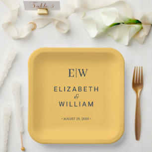 Elegante Simple Ray Blume mit Monogram Wedding Pappteller