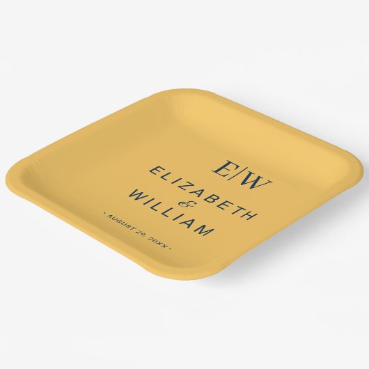 Elegante Simple Ray Blume mit Monogram Wedding Pappteller (Gewinkelt)