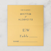 Elegante Simple Ray Blume mit Monogram Wedding Platzkarte (Außenseite Aufgefaltet)