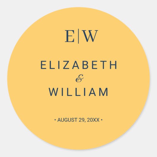 Elegante Simple Ray Blume mit Monogram Wedding Runder Aufkleber (Vorderseite)