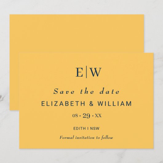 Elegante Simple Ray Blume mit Monogram Wedding Save The Date (Vorne/Hinten)