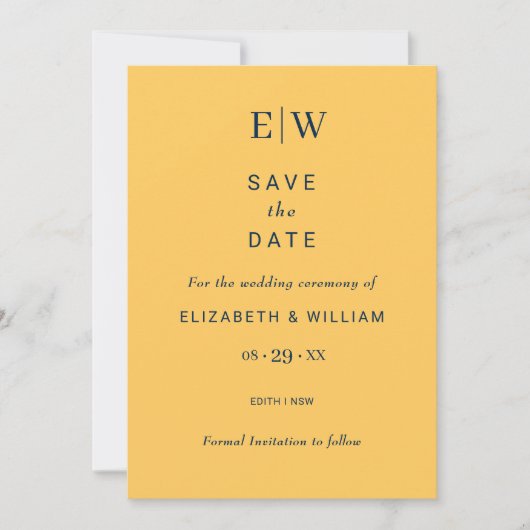 Elegante Simple Ray Blume mit Monogram Wedding Save The Date (Vorderseite)