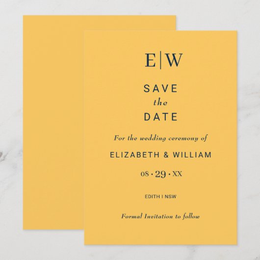 Elegante Simple Ray Blume mit Monogram Wedding Save The Date (Vorne/Hinten)