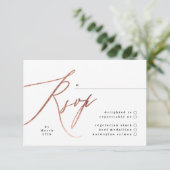 Elegante Simple Rose Gold Wedding RSVP Card Karte (Stehend Vorderseite)