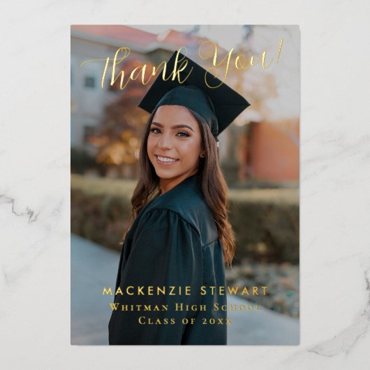 Elegante Simple Script Foto Foil Danke Card Folieneinladung (Vorderseite)