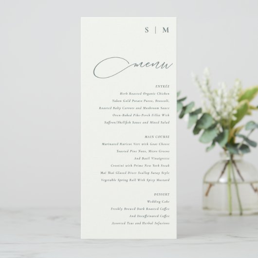 Elegante Simple Script Schwarz-weiß Menu Card Einladung (Stehend Vorderseite)