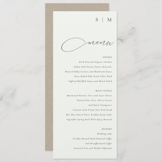 Elegante Simple Script Schwarz-weiß Menu Card Einladung (Vorne/Hinten)