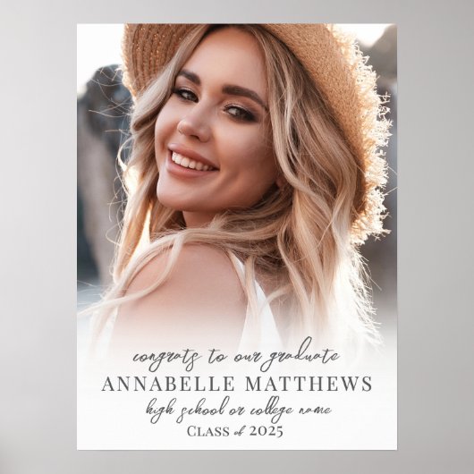 Elegante Simple Stylish Foto Graduation Party Sign Poster (Vorne)