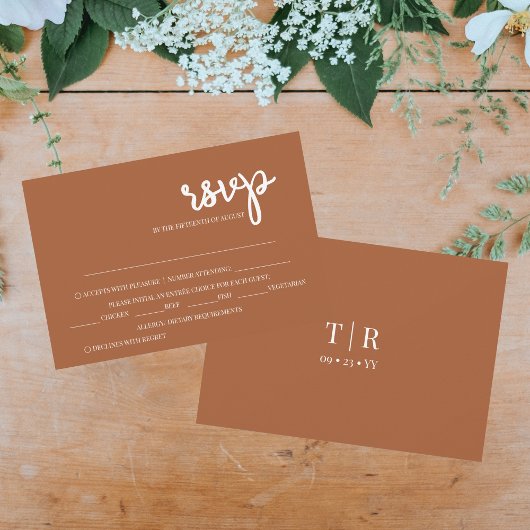 Elegante Simple Terracotta Wedding RSVP Karte