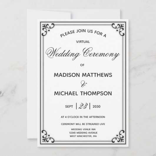 Elegante Simple Virtual Wedding Livestream Wedding Einladung (Vorderseite)