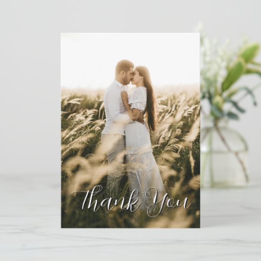 Elegante Simple Wedding Foto Dusty Rose Dankeskarte (Stehend Vorderseite)