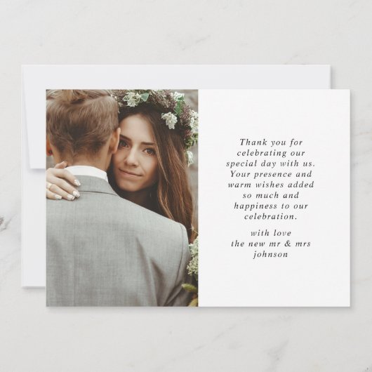 Elegante Simple Wedding Liebe und Dankeschön Foto Dankeskarte (Rückseite)