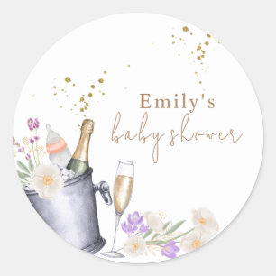 Elegante Sip & See Champagnerflasche Baby Shower Runder Aufkleber