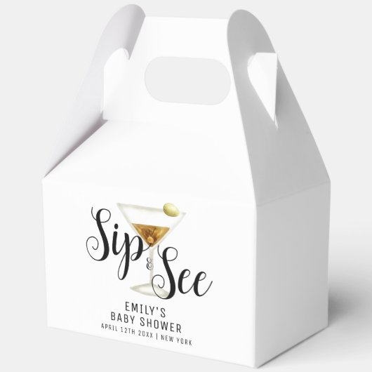 Elegante Sip & See Martini Cocktail Babydusche Geschenkschachtel (Vorderseite)