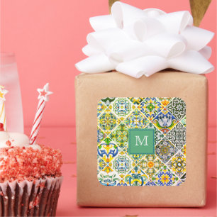 Elegante sizilianische grüne Fliesen Quadratischer Aufkleber