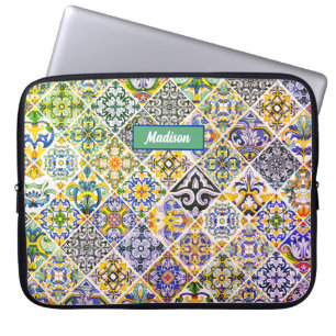 Elegante sizilianische mediterrane grüne Fliesen Laptopschutzhülle