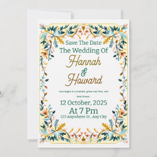 Elegante skandinavische Rosemaling-Hochzeitseinlad Einladung