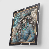 Elegante Skeleton Portrait Floral Hintergrund Quadratische Wanduhr (Winkel)