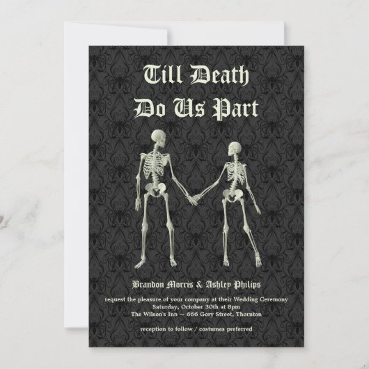 Elegante Skelette Hochzeit Einladung (Vorderseite)