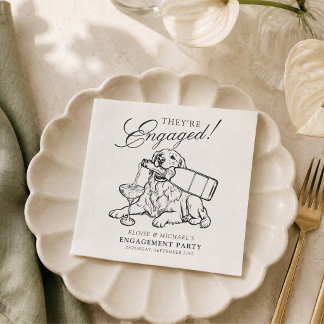 Elegante skizzierte Golden-Retriever-Hochzeitseinl Serviette