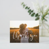 Elegante Skript Hochzeit danke Postkarte (Stehend Vorderseite)