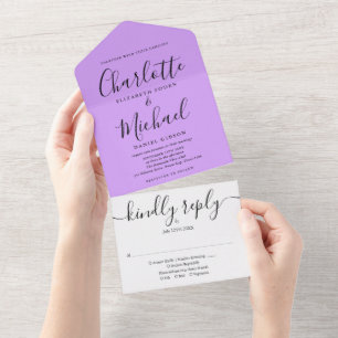 Elegante Skript Lavendel Flieder Minimalistische H All In One Einladung