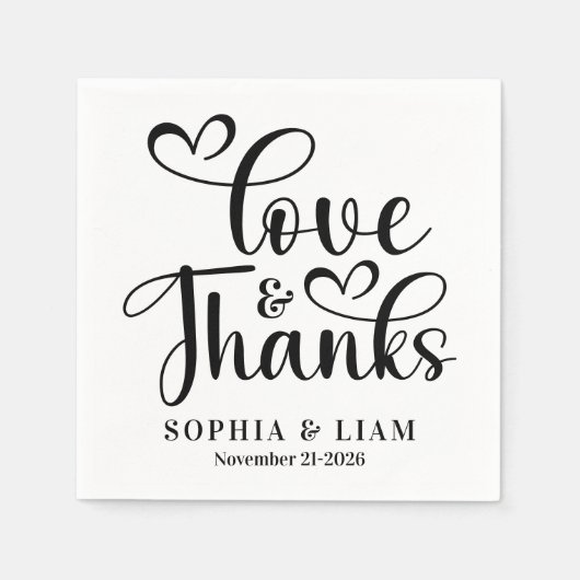 Elegante Skript-Liebe- und Dankes-Hochzeit Serviette (Vorderseite)
