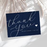 elegante Skript Marine Blue Hochzeit danke Karte
