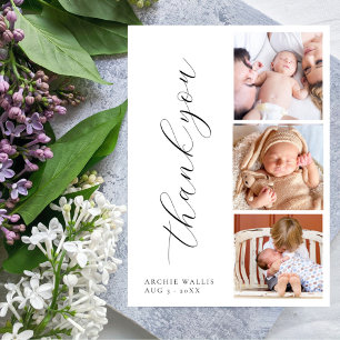 Elegante Skript-Minimalist-Fotocollage Neue Babys Dankeskarte