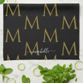 Elegante Skript Name Vorlagen Monogramm Schwarz & Geschirrtuch (Gefaltet)