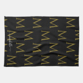 Elegante Skript Name Vorlagen Monogramm Schwarz & Geschirrtuch (Horizontal)