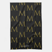 Elegante Skript Name Vorlagen Monogramm Schwarz & Geschirrtuch (Vertikal)