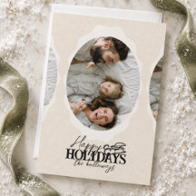 Elegante Skript-Oval-Foto-Flach-Weihnachtskarte
