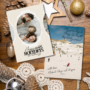 Elegante Skript-Oval-Foto-Flach-Weihnachtskarte Feiertagskarte