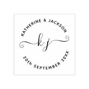Elegante Skript-Paar-Initialen Save-the-Date Gummistempel