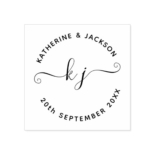 Elegante Skript-Paar-Initialen Save-the-Date Gummistempel (Prägung)