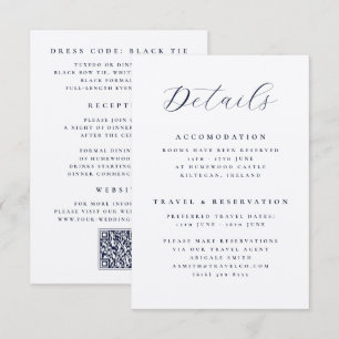 Elegante Skript QR-Code Zielort Hochzeitsdetails Begleitkarte