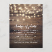 Elegante Skriptänderung der Pläne Land Hochzeit Einladungspostkarte (Vorderseite)