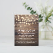 Elegante Skriptänderung der Pläne Land Hochzeit Einladungspostkarte (Stehend Vorderseite)