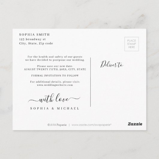 Elegante Skripte ändern das Datum der Verschiebung Postkarte (Rückseite)