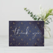 Elegante Skripte Himmelsmystische Sterne und Monde Dankeskarte (Stehend Vorderseite)