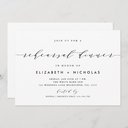 Elegante Skripteinladung Einladung (Vorne/Hinten)