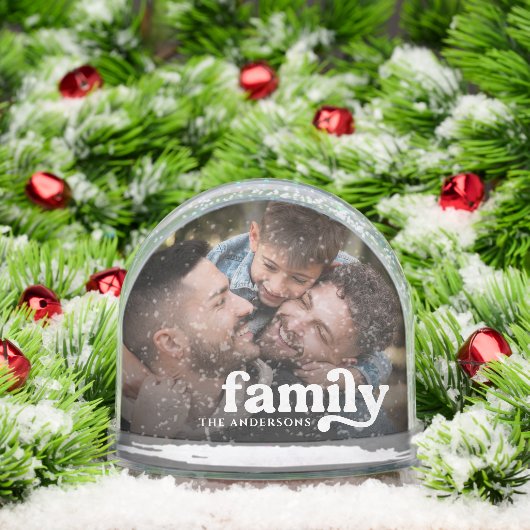 Elegante Skriptfamilie Name & 2 Fotos Schneegläubi Schneekugeln (Weihnachten)