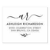 Elegante Skriptinitialen | Botanische Rücksendeadr Gummistempel (Prägung)