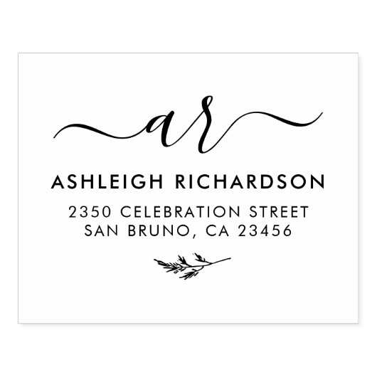 Elegante Skriptinitialen | Botanische Rücksendeadr Gummistempel (Prägung)