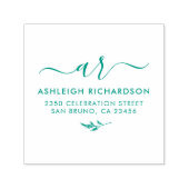 Elegante Skriptinitialen | Botanische Rücksendeadr Permastempel (Design)