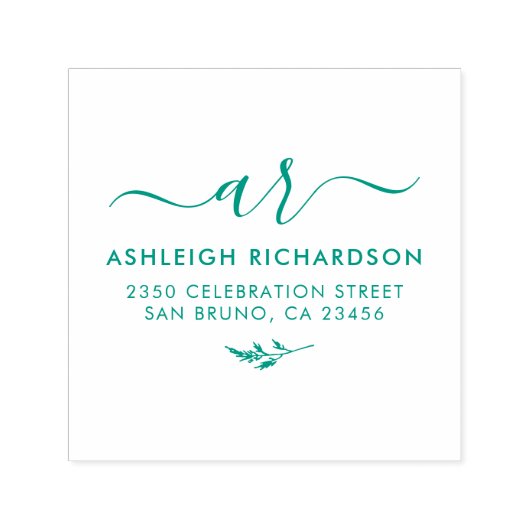 Elegante Skriptinitialen | Botanische Rücksendeadr Permastempel (Design)